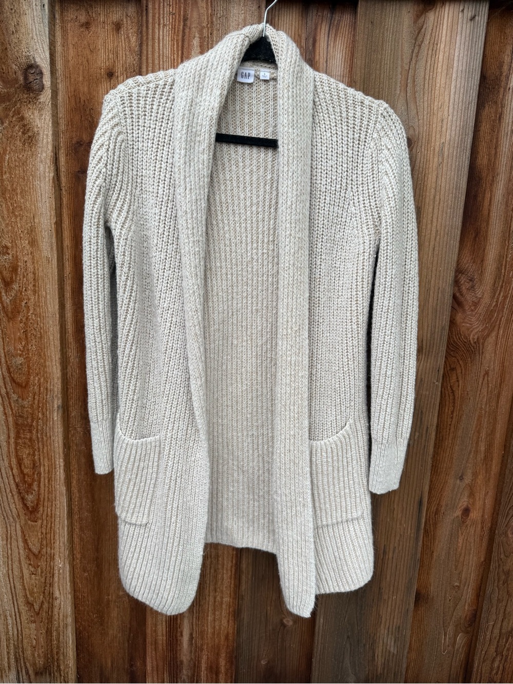 GAP Cream Open-Front Shawl Collar Ribbed Cardigan